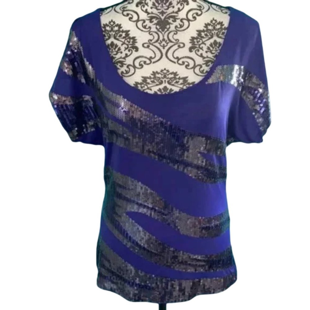 2B Bebe Sequin Cold Shoulder Night Out Blouse Top